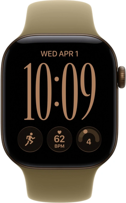 Умные часы Apple Watch Series 12 GPS, 46мм, Тёмно-бронзовый алюминиевый корпус, спортивный ремешок оливкового цвета, размер M/L 160-210 мм (MJEU4). Фото 2