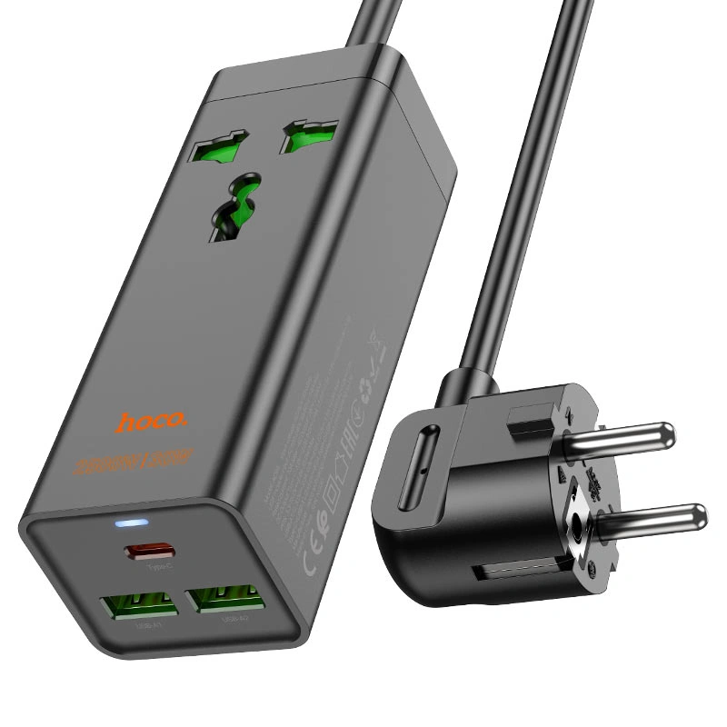 Сетевой фильтр Hoco AC9A Talent PD30W + QC3.0, 1.5м, Черный. Фото 1