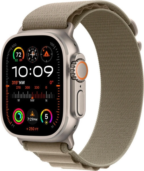 Apple Watch Ultra 2 GPS+Cellular 49mm, ремешок "Olive Alpine Loop" размер L 165-210 mm (MRF03). Фото 1
