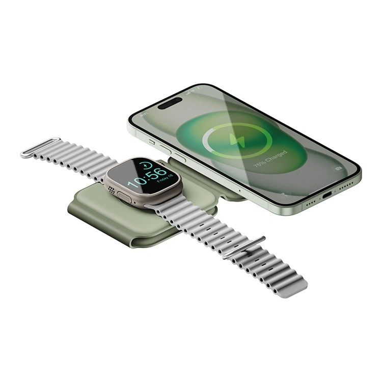 Беспроводное зарядное устройство EnergEA Bazic GoMag Trio PLUS magnetic wireless foldable 15W, Sag (GM-TRIOPLUS-SAG). Фото 3