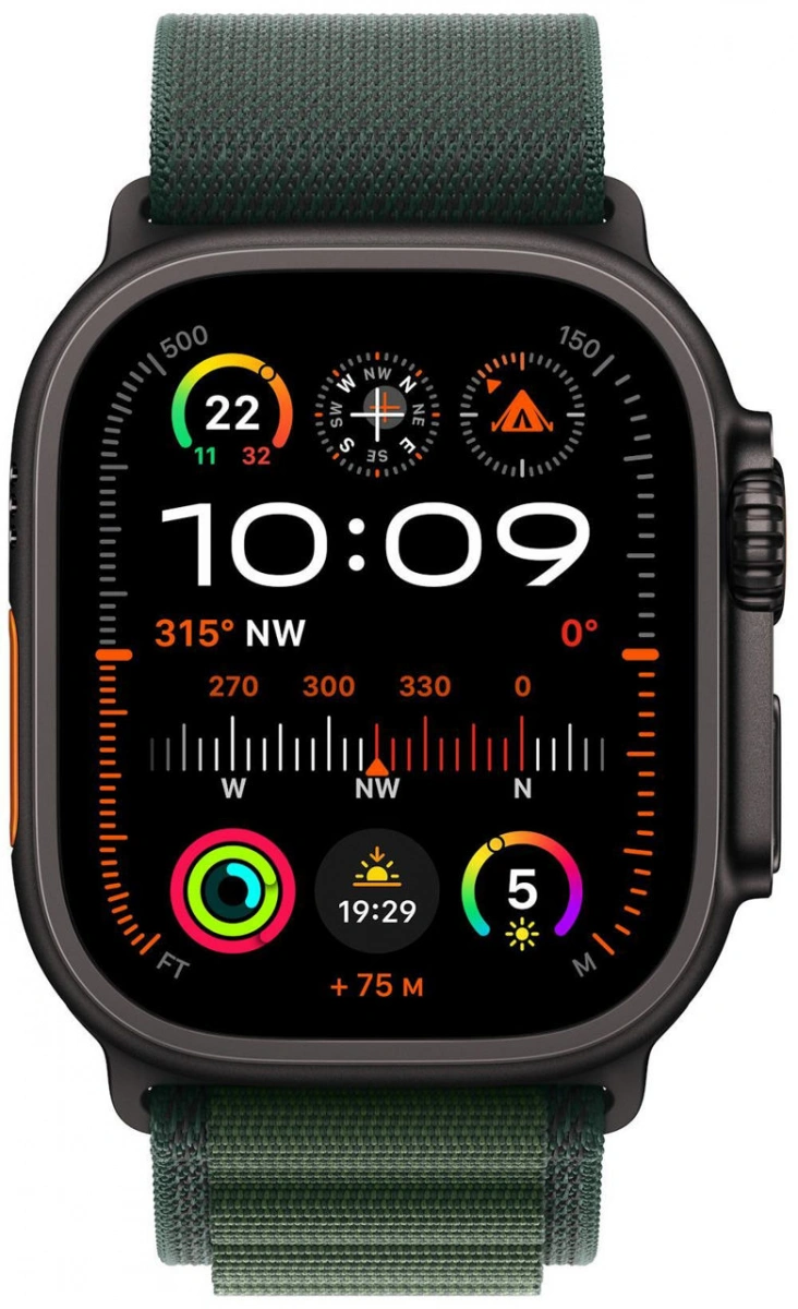 Apple Watch Ultra 2 (2024) GPS+Cellular 49mm, Black Titanium ремешок "Dark Green Alpine Loop", размер S 130-160mm (MX4U3). Фото 2