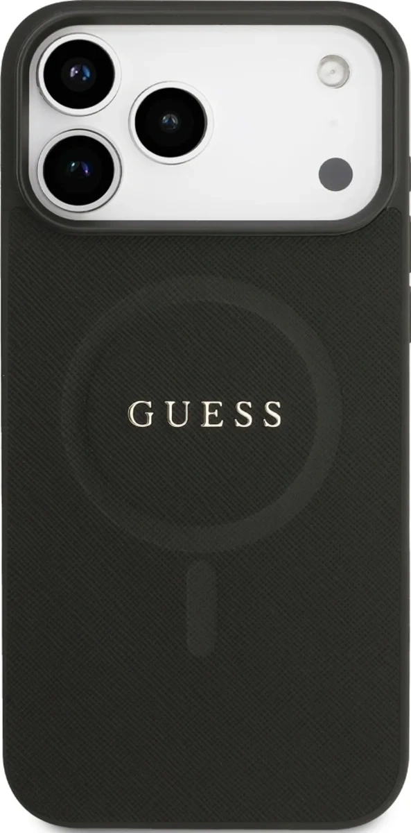 Накладка Guess для iPhone 17 Pro Max PU Saffiano with Classic metal logo (MagSafe), Чёрная (GUHMP17XPSAHMCK). Фото 3