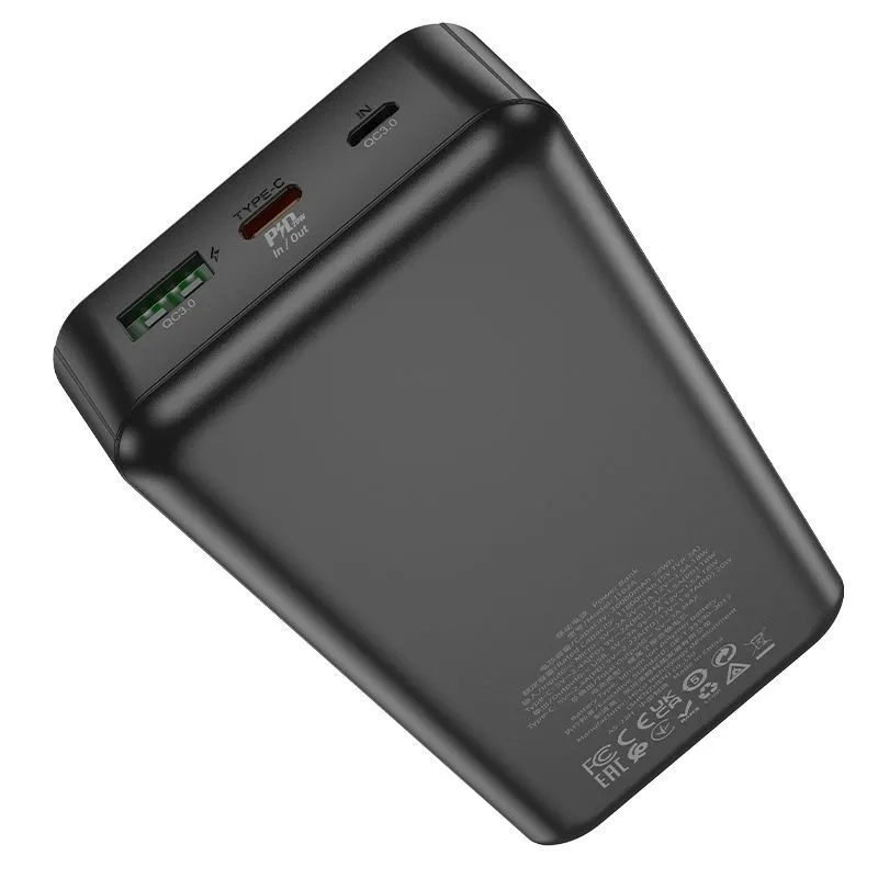Внешний аккумулятор Hoco J102 Cool Figure 20000mAh, 1xUSB, 1xUSB-C, 3А, QC3.0, PD20W, LED, Li-Pol, Чёрный. Фото 2