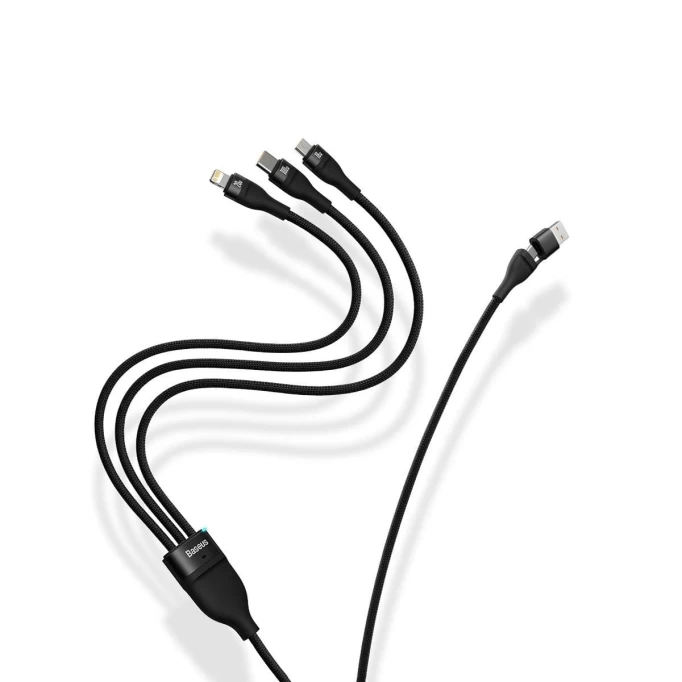 Кабель Baseus Flash Series Two-for-three Charging Cable U+C to M+L+C 100W 1.2m, Чёрный (CASS030101)