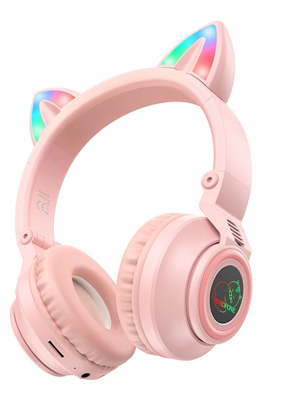 Беспроводные наушники Borofone BO18 Cat ear, Розовые