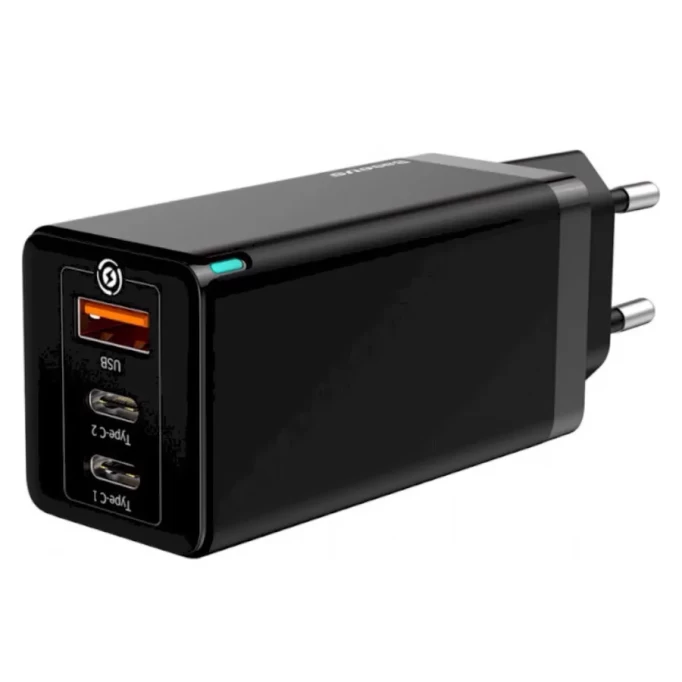 Сетевое зарядное устройство Baseus GaN3 Pro Fast Charger 2C+U 65W EU с кабелем Type-C to Type-C 100W (20V/5A) 1m, Чёрное (CCGP050101)