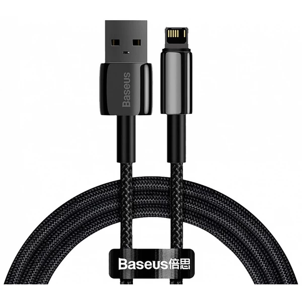 Кабель Baseus Tungsten Gold Fast Charging Data Cable USB to iP 2.4A 2m, Чёрный (CALWJ-A01)