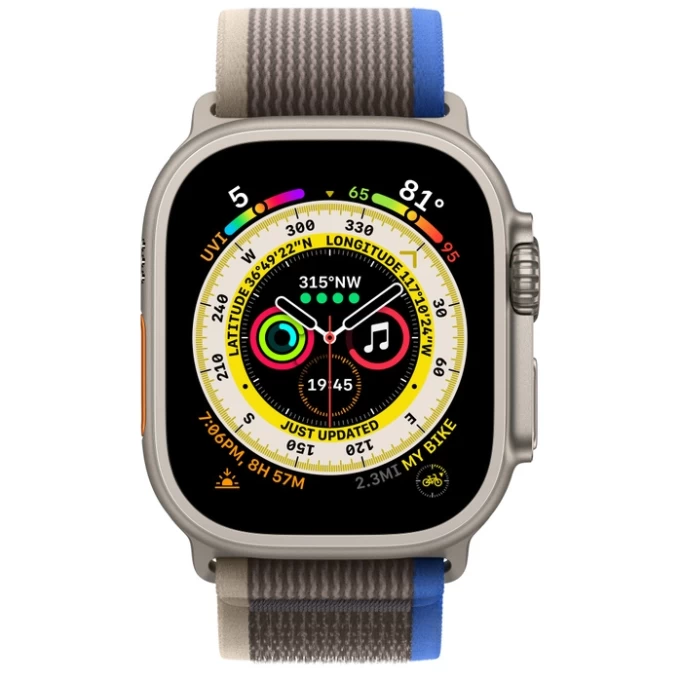 Apple Watch Ultra GPS+Cellular 49mm, ремешок "Blue/Gray Trail Loop" размер S/M (MNHH3)