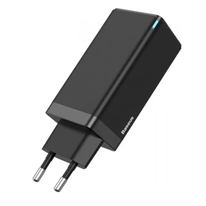 Сетевое зарядное устройство Baseus GaN3 Pro Fast Charger 2C+U 65W EU с кабелем Type-C to Type-C 100W (20V/5A) 1m, Чёрное (CCGP050101)