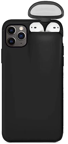 Накладка 2 in 1 DALINBA Phone Case and Airpods Case Liquid Silicone для iPhone 11 Pro Max, Чёрная