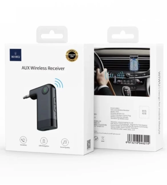 Bluethooth-ресивер Wiwu YP05AUX Wireless Receiver for Car, Чёрный